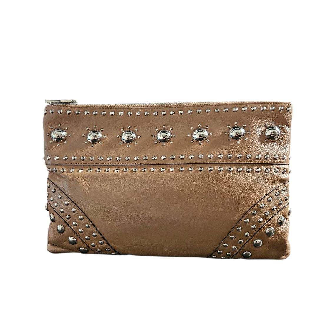 Prada Soft Calf Large Caramel Leather Clutch Pouch - BOPF
