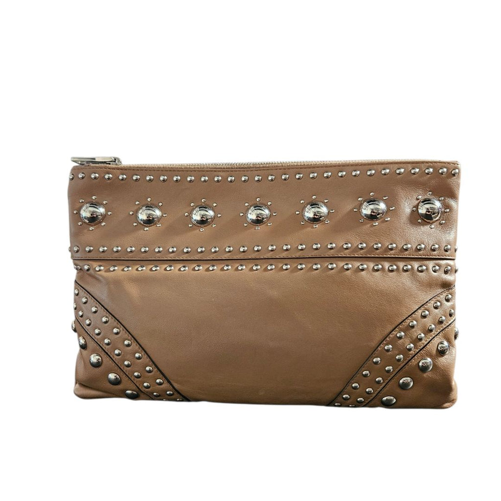 Prada Soft Calf Large Caramel Leather Clutch Pouch - BOPF
