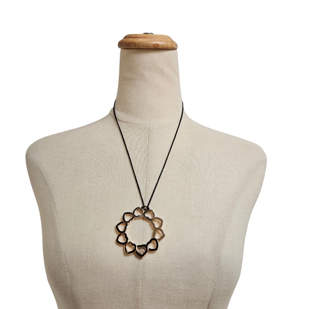 Chopard Happy Diamonds Rosegold 18k Pendant With Black Cord Necklace