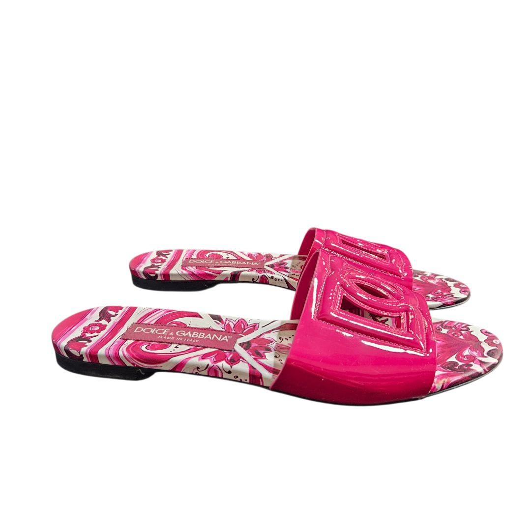 Dolce & Gabbana  Fuchsia Patent Leather DG Logo Slide Sandals, Size 40