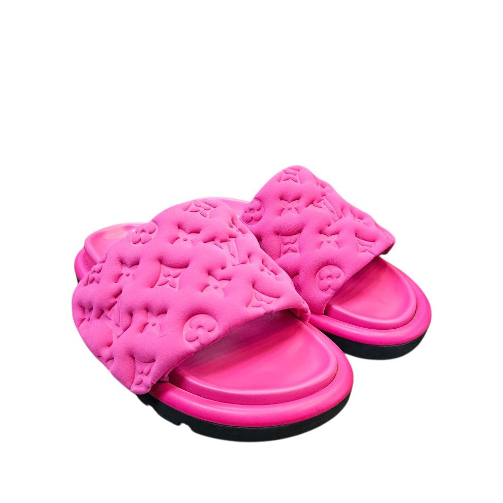 Louis Vuitton Pool Pillow Fuchsia Monogram Neoprene Comfort Flat Mules, Size 36