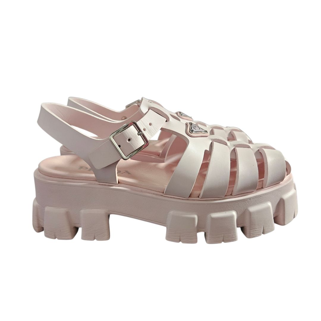 Prada Pale Pink Logo Foam Rubber Sandals, Size 40