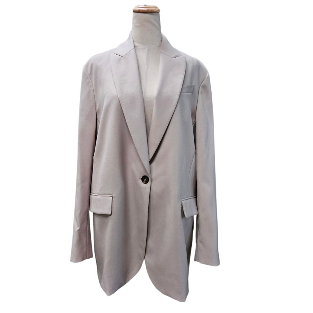 Brunello Cucinelli Beige Long Wool Blazer, Size 44