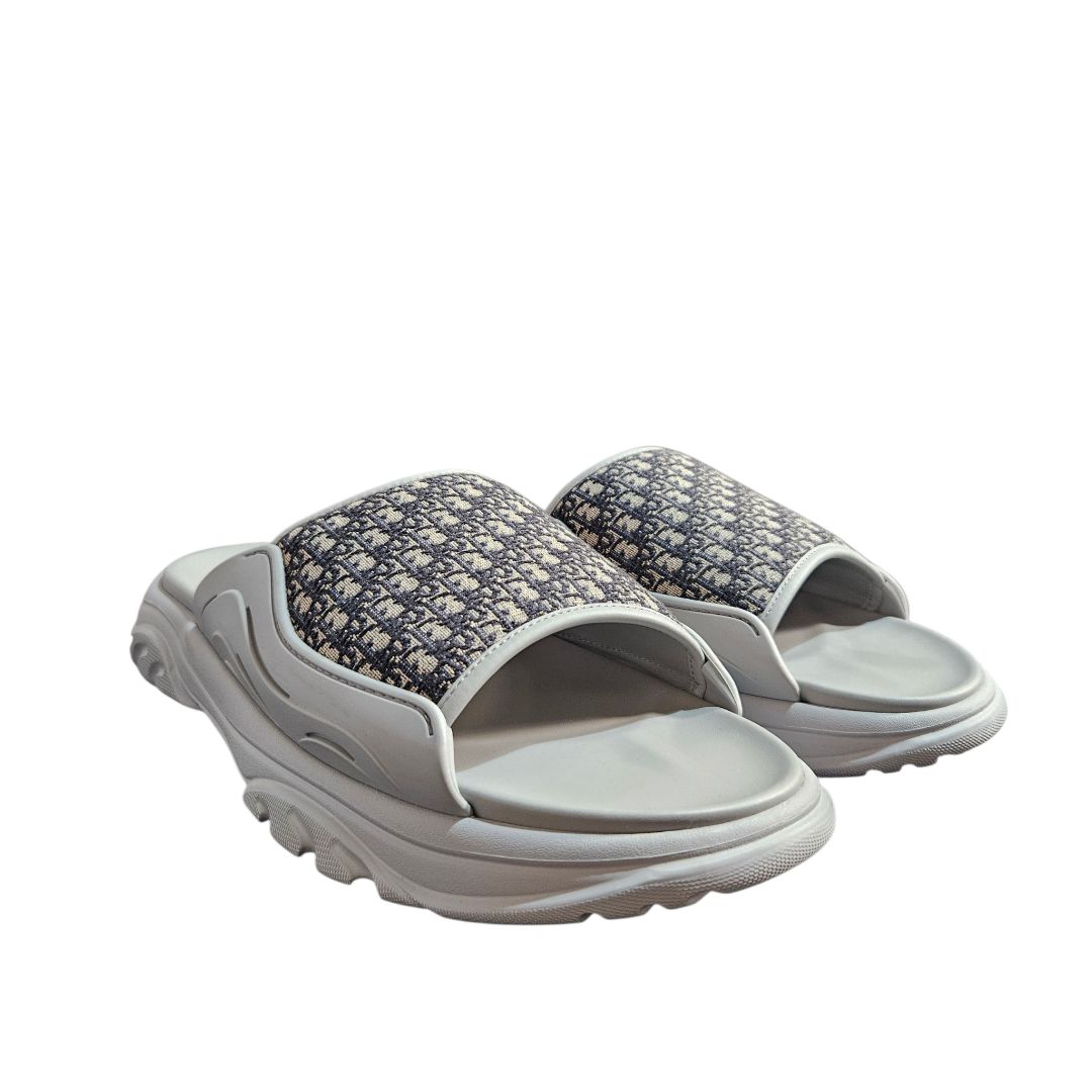 Dior Grey H Town Oblique Canvas & Rubber Men's Slide Sandal Size 46