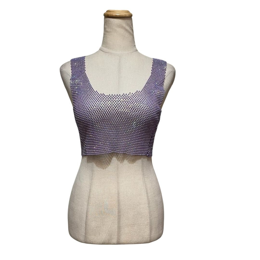 Santa Purple Crystal Beaded Embellished Transparent Crop Top