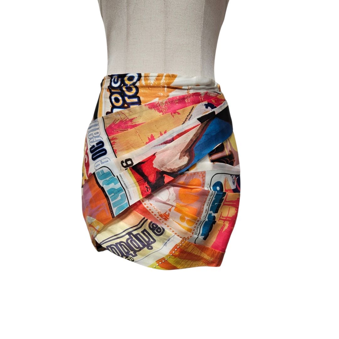 Zimmermann Multicolor Ruched Printed Wrap Effect Silk Organza Mini Skirt
