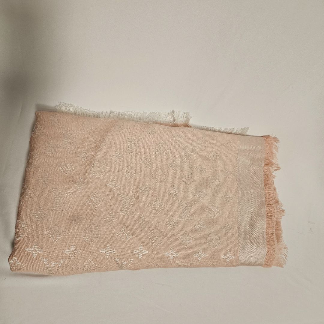 Louis Vuitton Monogram Light Pink Fringe Scarf