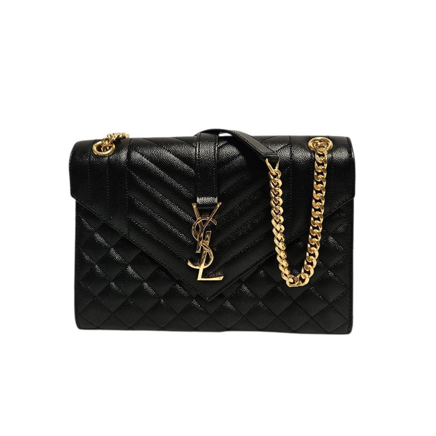 Saint Laurent Envelope Medium Black Calfskin Leather Chain Bag