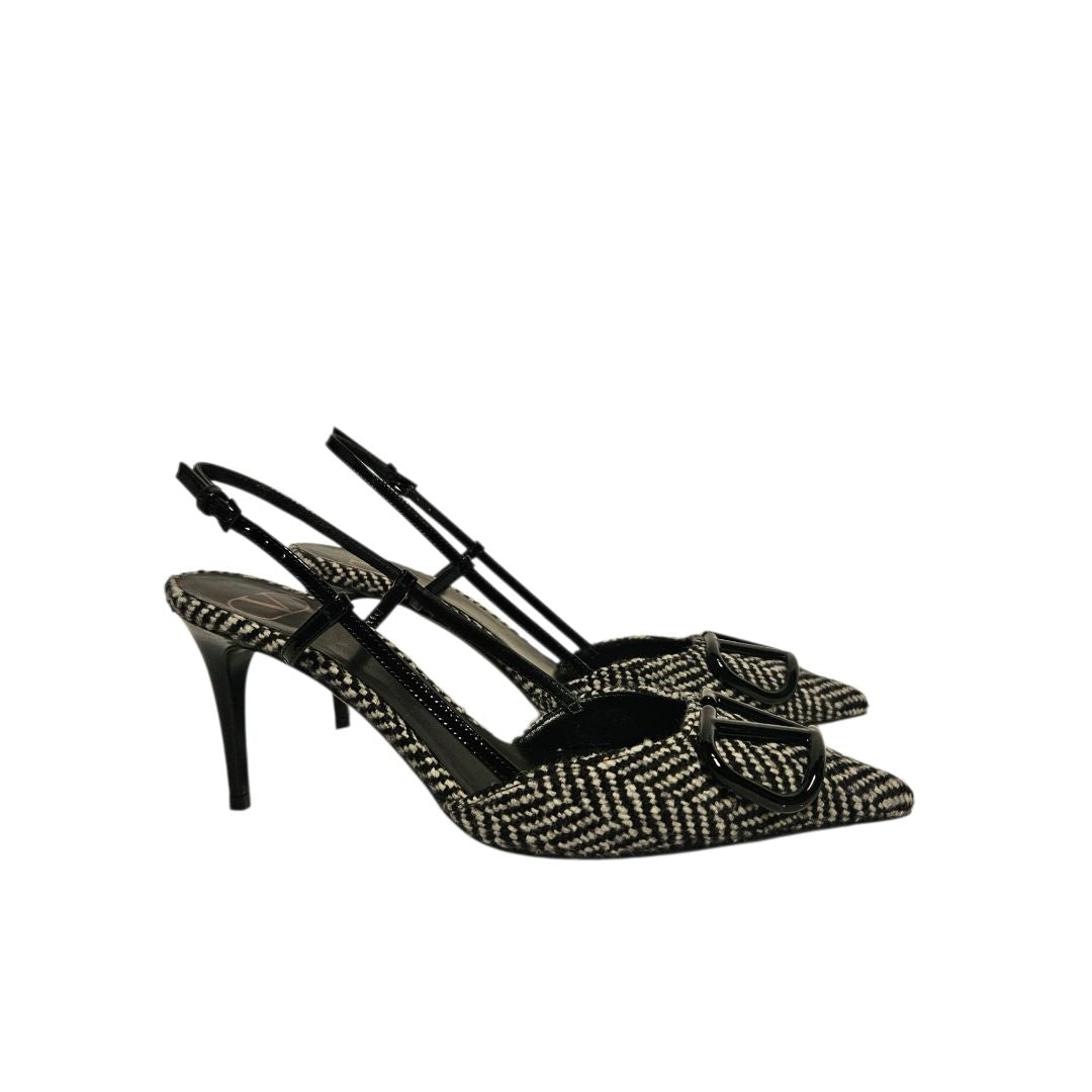 Valentino Vlogo White Black Wool Slingback Pumps, size 37