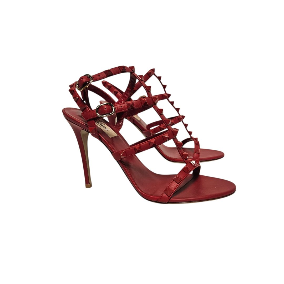 Valentino Rockstud Caged Stiletto Sanda Red Leather, size 37.5