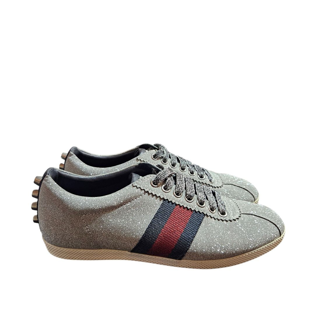 Gucci Ace Lurex Web Silver Glitter Fabric Sneaker,  Size 36.5