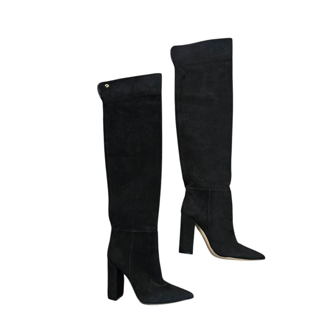 Gianvito Rossi Black Suede Knee-High Block Heels Boots, Size 36