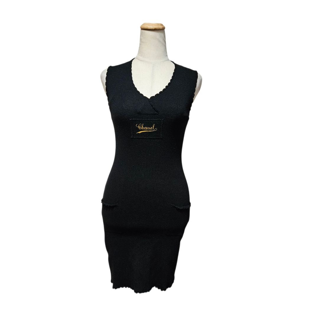 Chanel Black Fine Knit Mini Sleeveless Dress