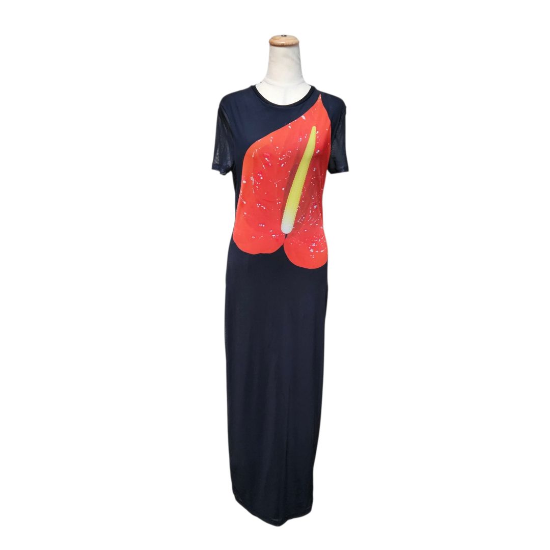 Loewe Anthurium Graphic-Print Stretch-Mesh Maxi Dress Black
