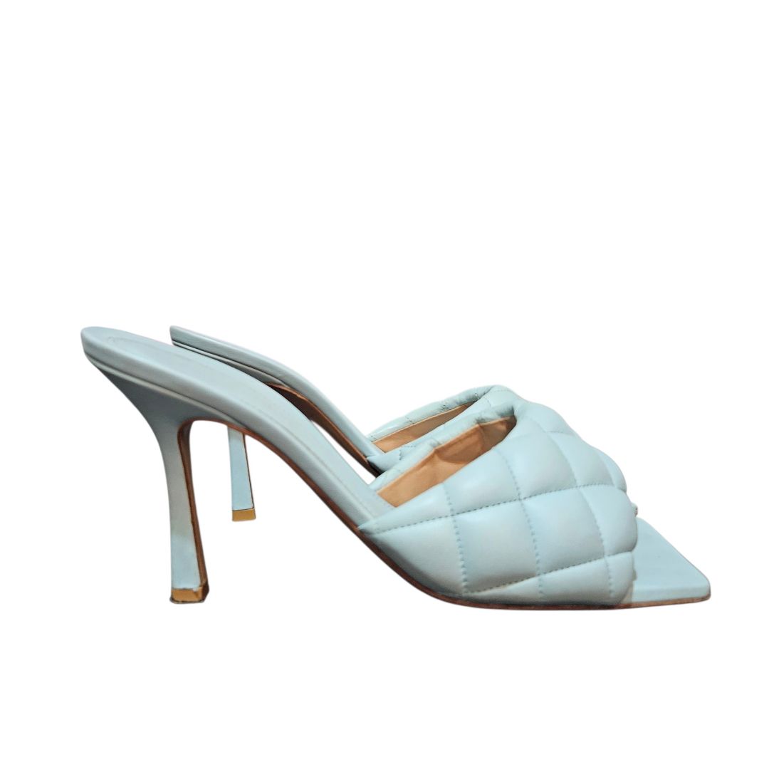 Bottega Veneta Leather Quilted Lido Baby Blue Mules, Size 38.5
