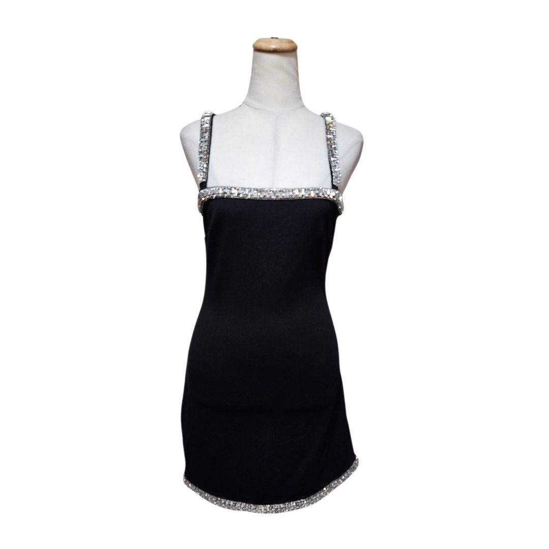 Retrofete Black Crystal Embellished Mini Dress