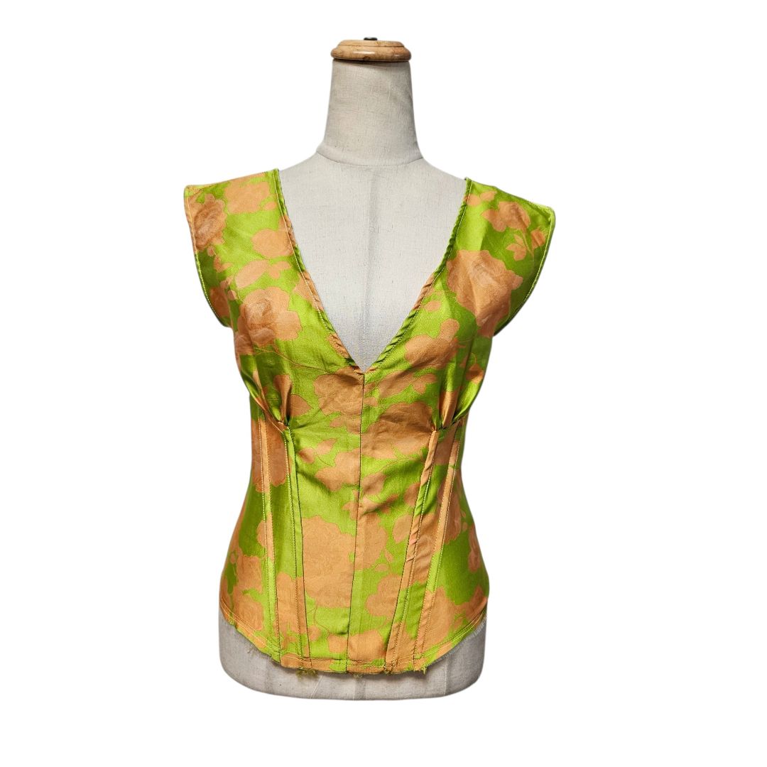 Marques' Almeida Fluorescent Green and Orange Floral Zip-Up Corset