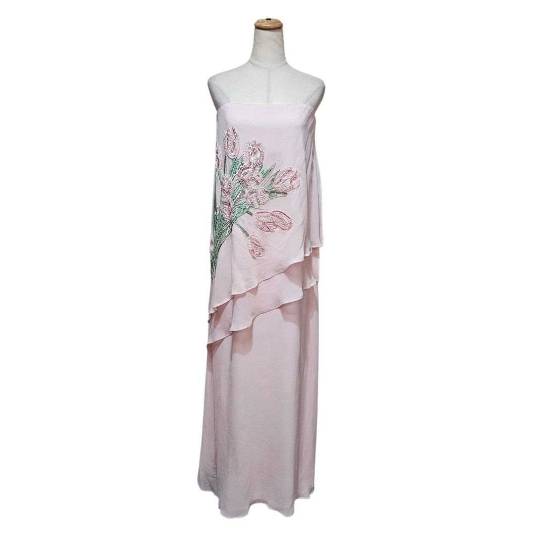 Bernadette Embroidered Tulip Bouqet Beaded & Sequin Blush Pink Tube Dress