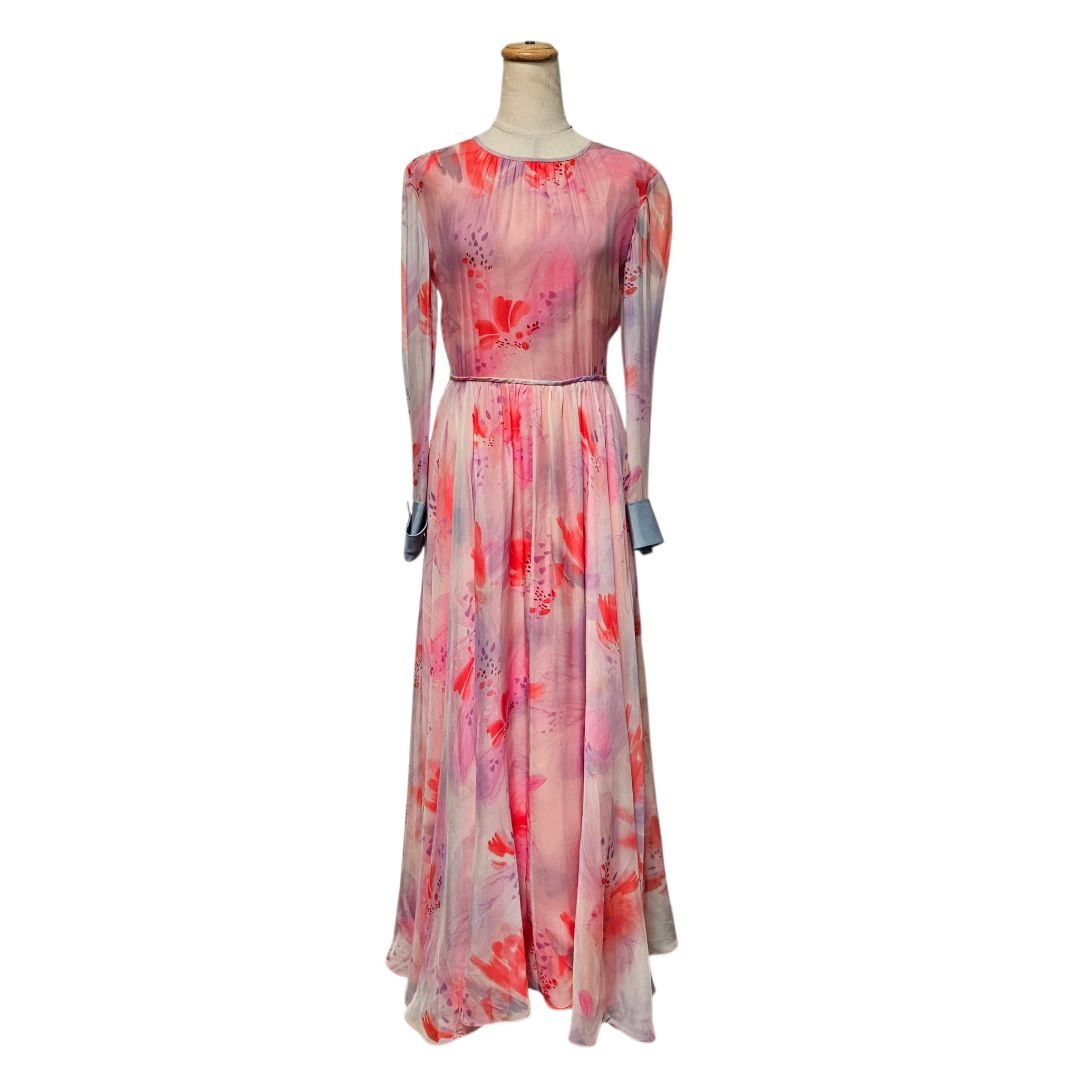 Emporio Armani Pink Tiered Printed Georgette Maxi Dress