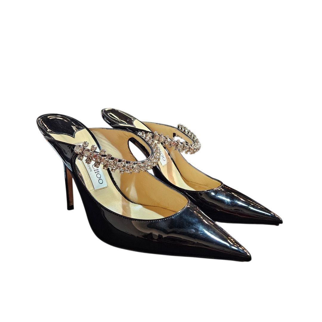 Jimmy Choo Black Patent Bing Mules, Size 39.5