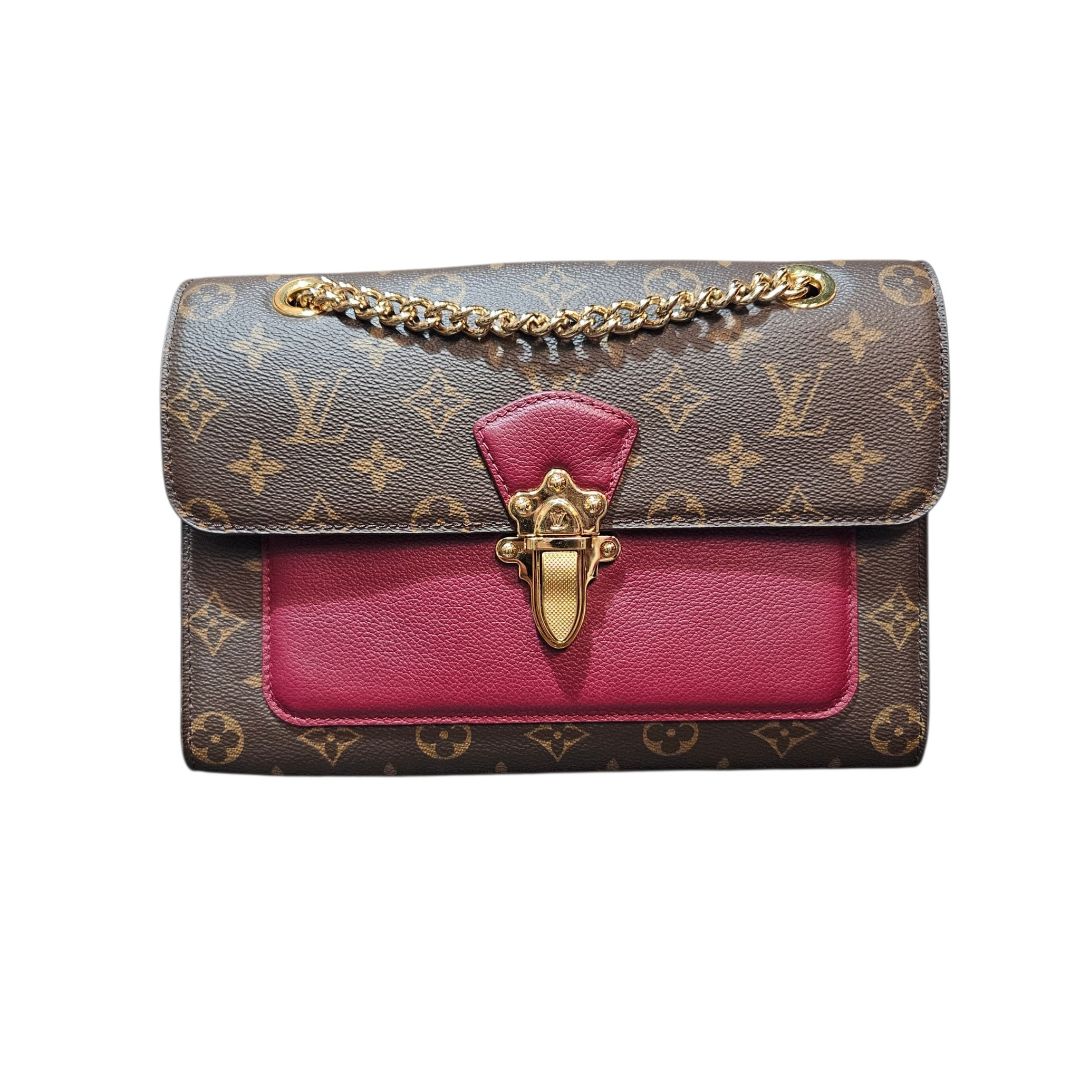 Louis Vuitton Victoire Brown Monogram Canvas Calfskin Leather Shouldef Bag