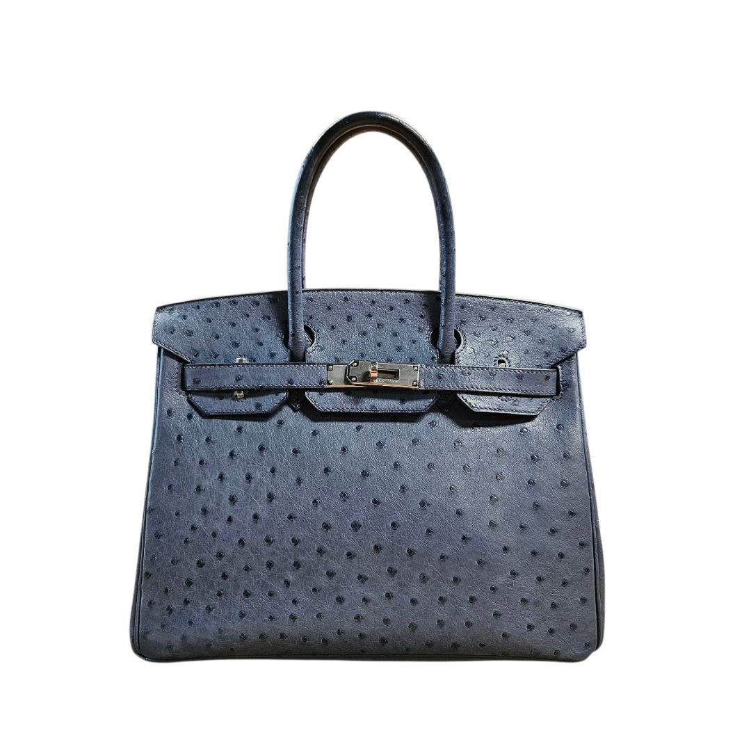 Hermès Bleu de Prusse / Bleu Jean Ostrich Leather Birkin 30 Bag