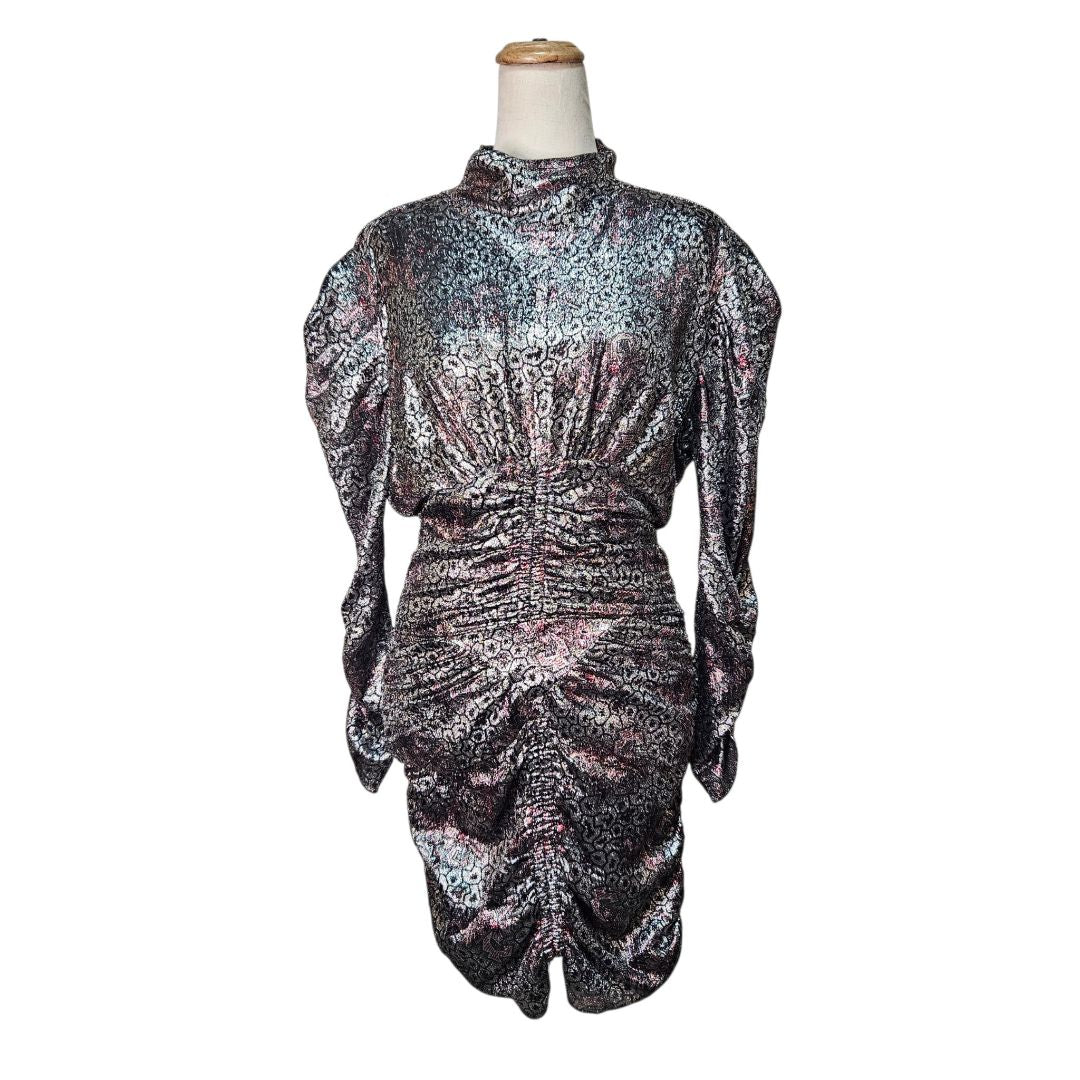 Isabel Marant Revolve Silver Ruched Metallic Mini Dress