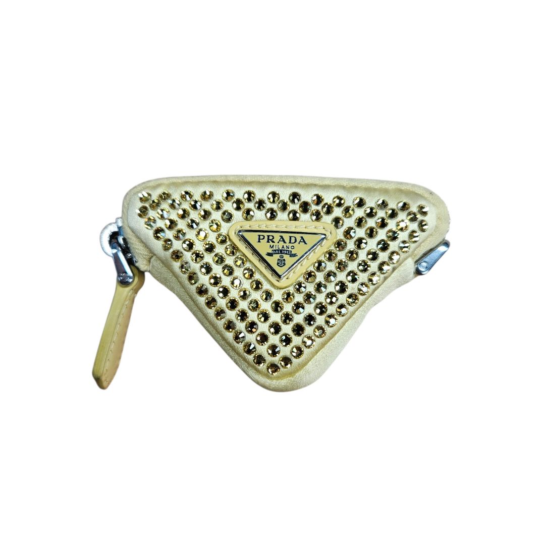 Prada Yellow Micro Crystal Triangle Coin Pouch