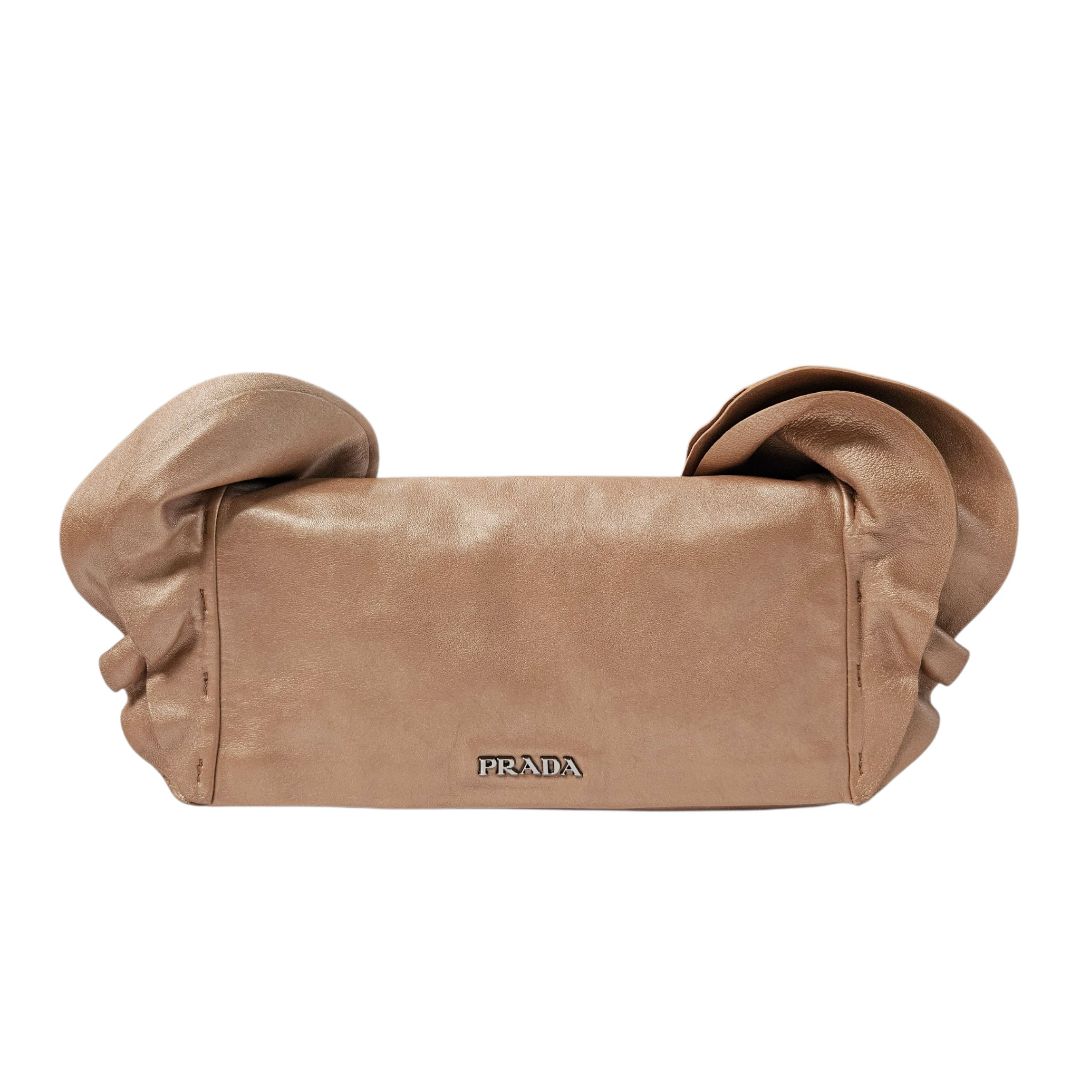 Prada Bronze Leather Ruffle Resin Chain Link Strap Shoulder Bag