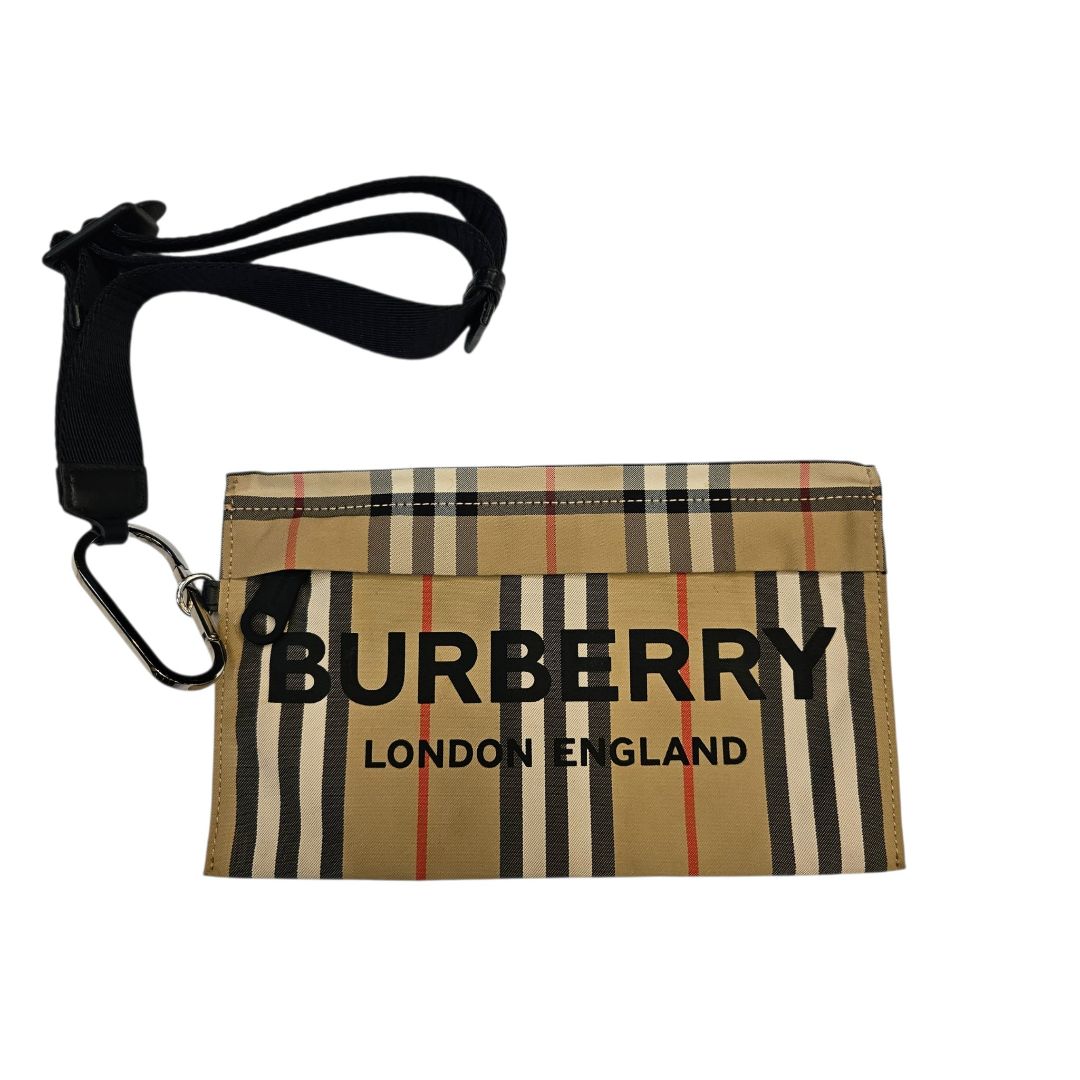 Burberry Beige Icon Stripe Coated Canvas Wristlet Pouch Clutch