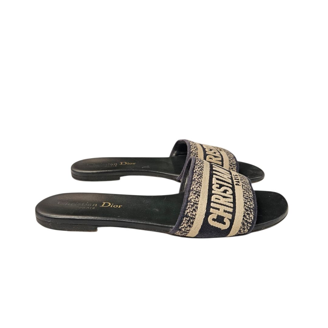 Christian Dior Dway Sandals Navy Slide Flat, Size 38