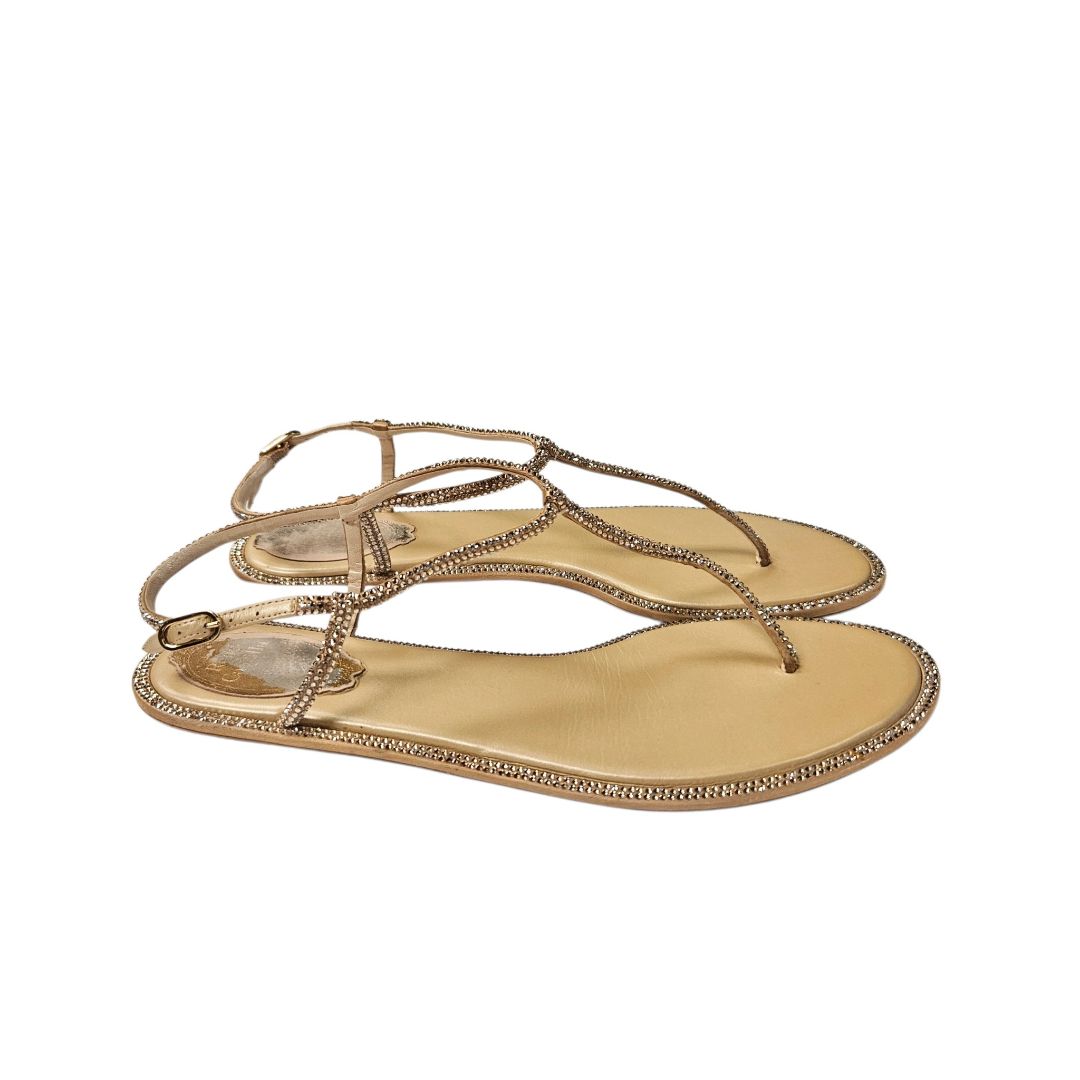 René Caovilla Champagne Diana Crystal-Embellished Sandals, Size 38