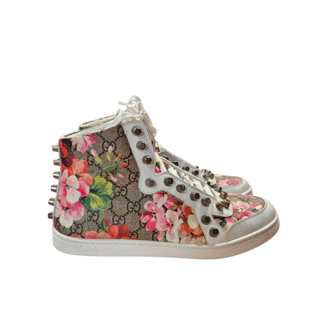 Gucci GG Supreme Floral Print Studded Canvas & Leather High  Top Sneaker, Size 38