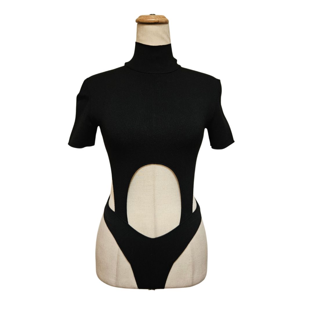 Mugler Black Cut-Out Turtle Neck Leotard