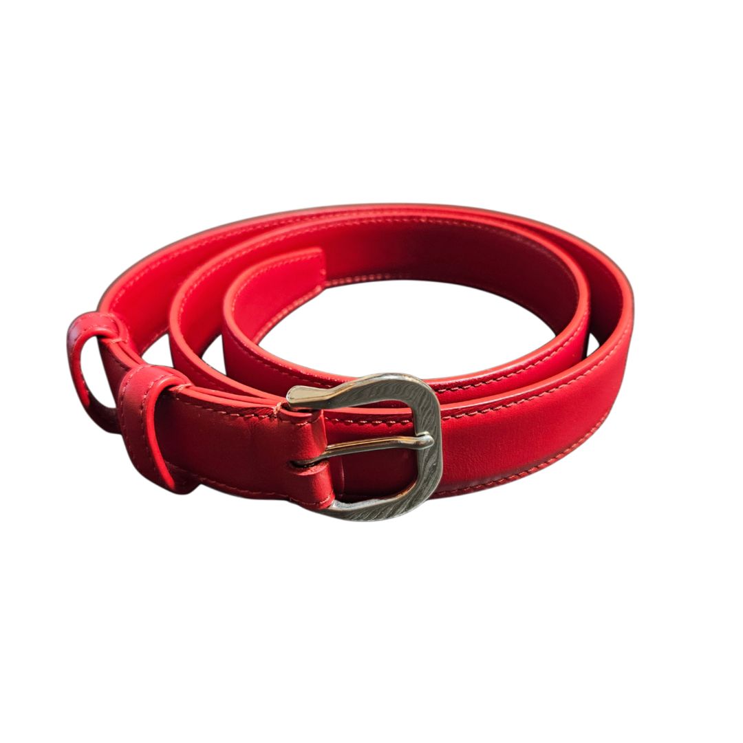 Celine Plain Red Leather Silver Tone Buckle Belt