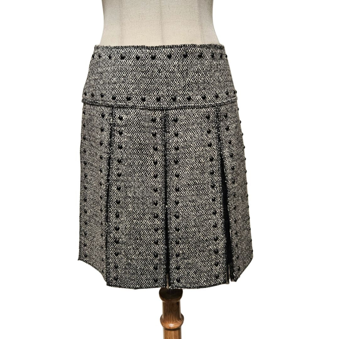 Valentino Grey Studded Pleated Wool Mini Skirt