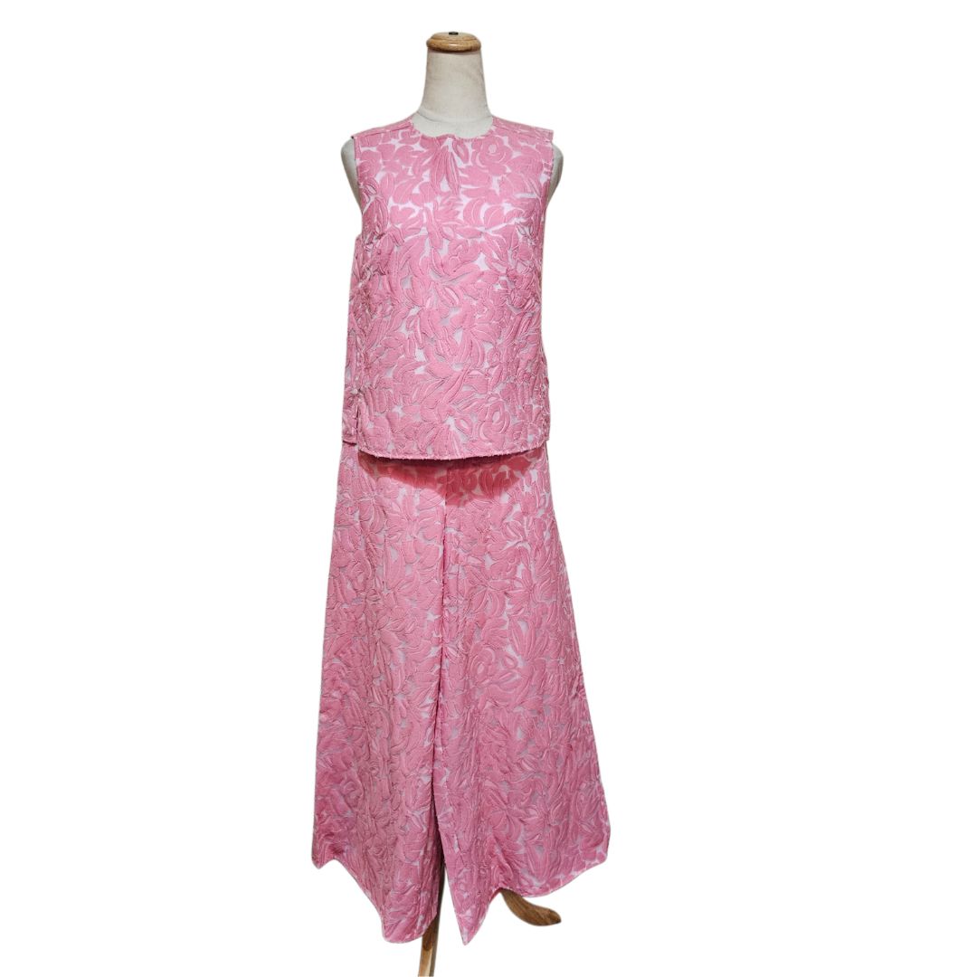 Max Mara Pastel Pink Jacquard Sleeveless Top and Trousers Set