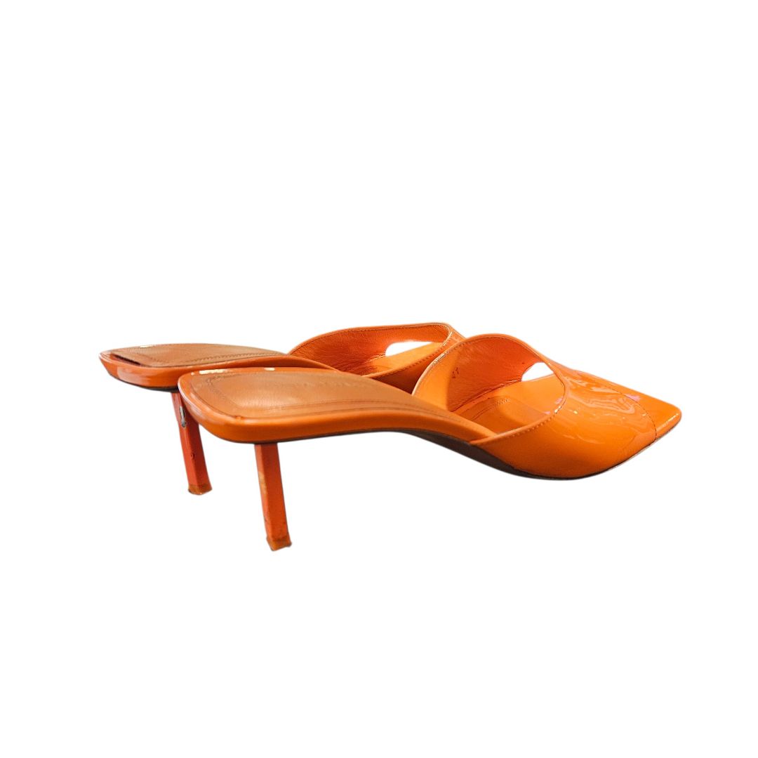 Amina Muaddi Square Toe Orange Patent Leather Mule, Size 41