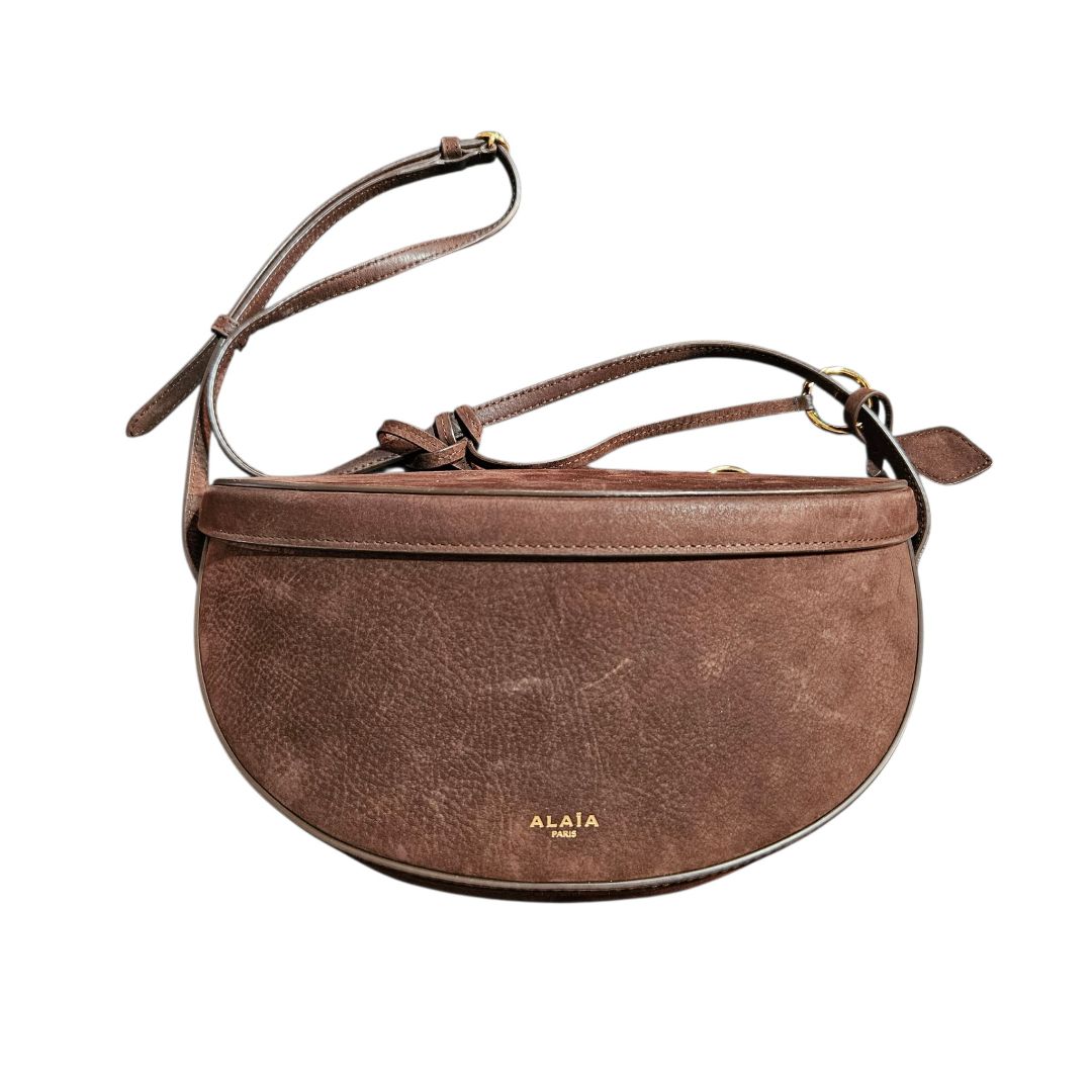 Alaia Hip East West Curved Ring-Charm Goatskin Shoulder Brown Bag