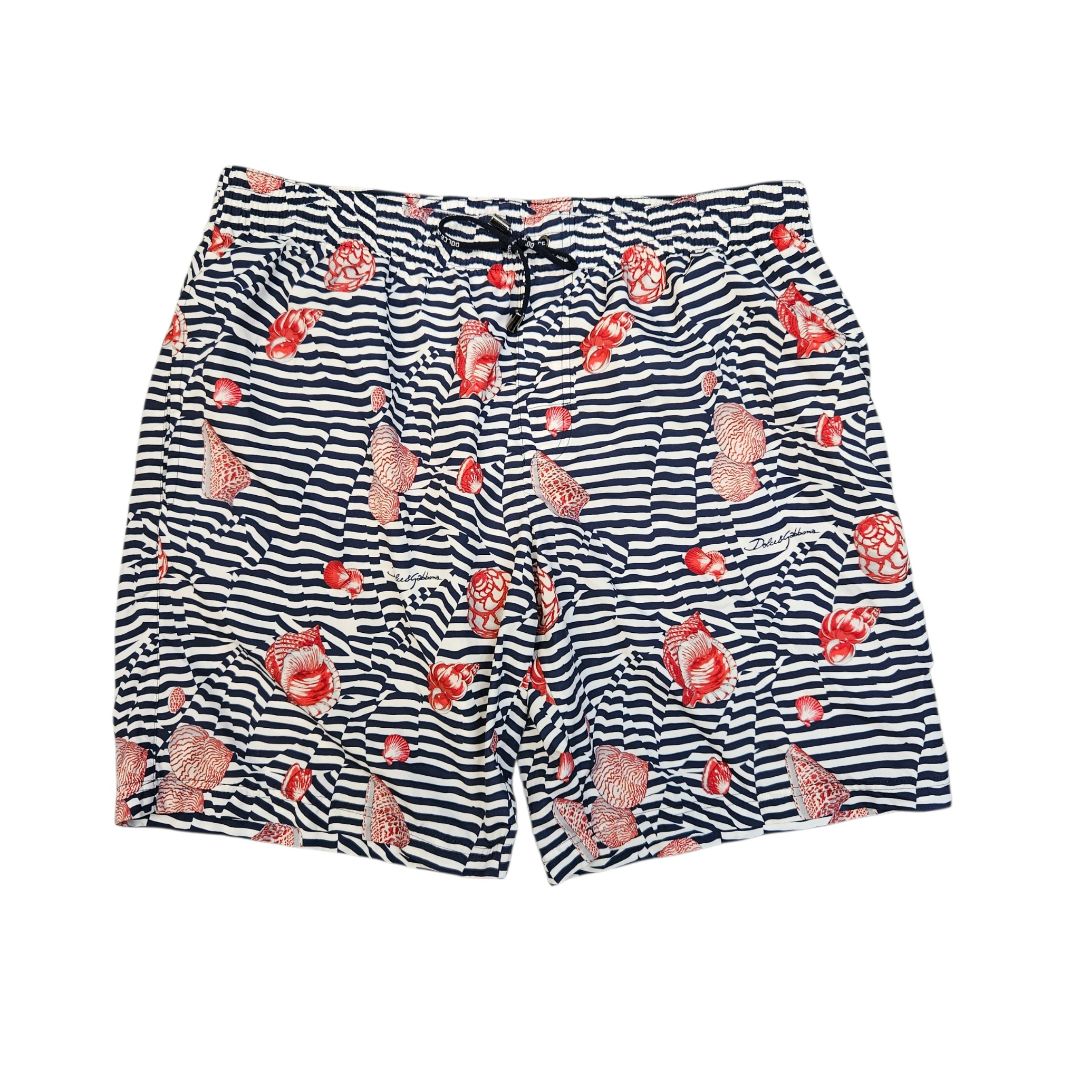 Dolce & Gabbana White/Navy Strip Seashell Print Swim Short