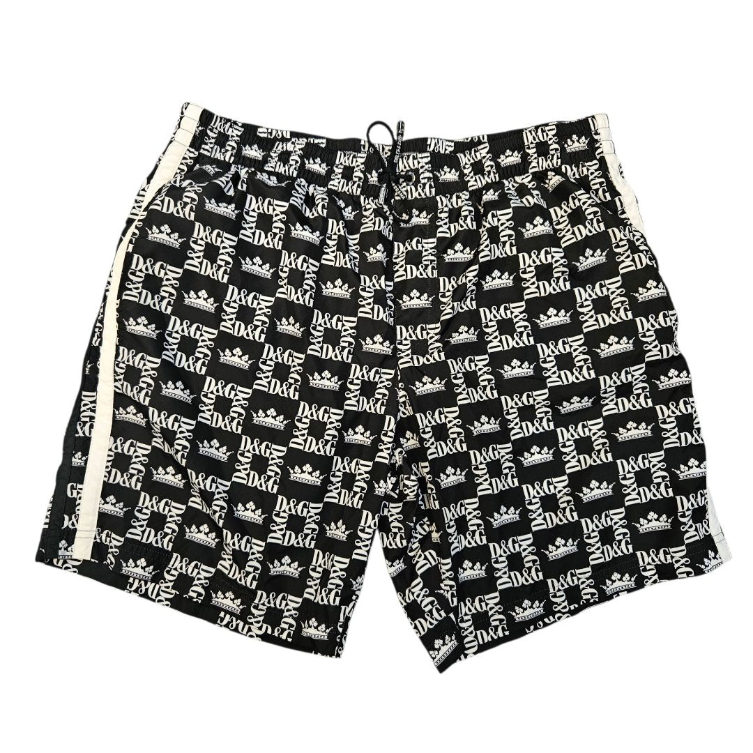 D&G Black/White Logo Print Swim Short