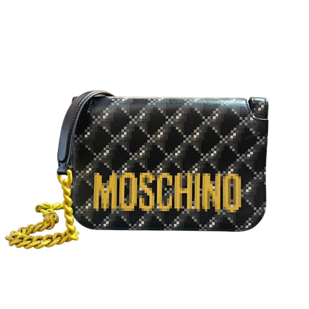Moschino Pixel Quilted Chain Black/Yellow Coated Canvas Crossbody Bag