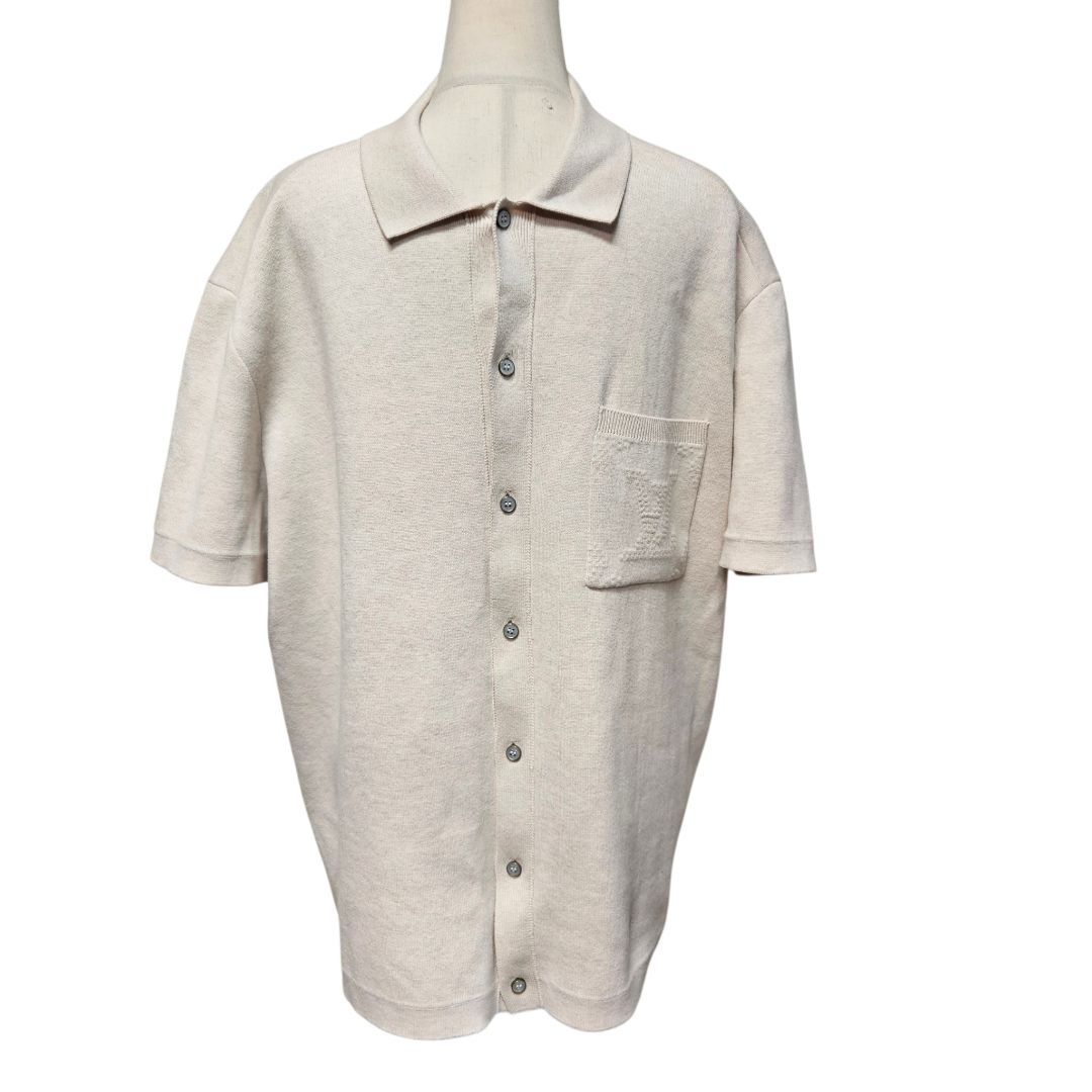 Louis Vuitton Beige Jacquard Knit Button-Front Cotton Mens Shirt