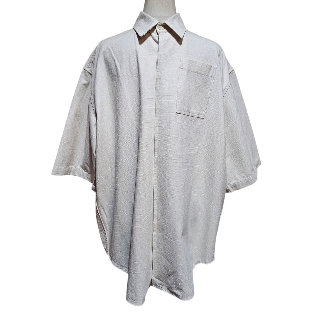 Jil Sander Beige Short-Sleeve Selvedge Canvas Button-Down Mens Shirt