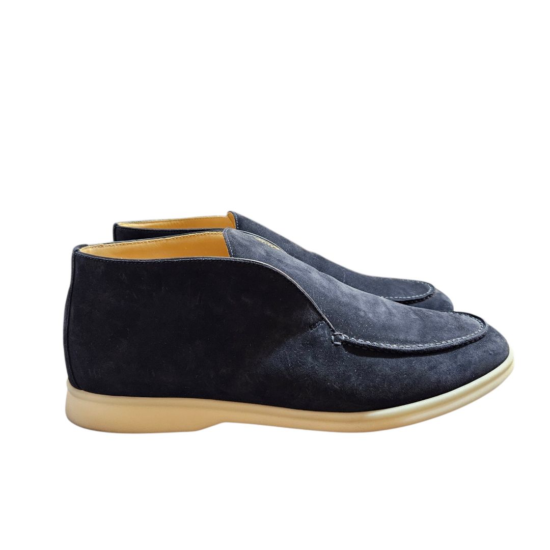 Loro Piana Navy Suede Open Walk Short Boots, Size 42.5