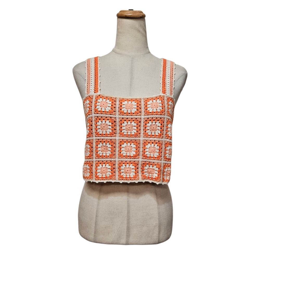 Maje Orange and White Crop Crochet Top