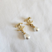 Chanel faux pearl drop earrings with cc gold-tone hardware