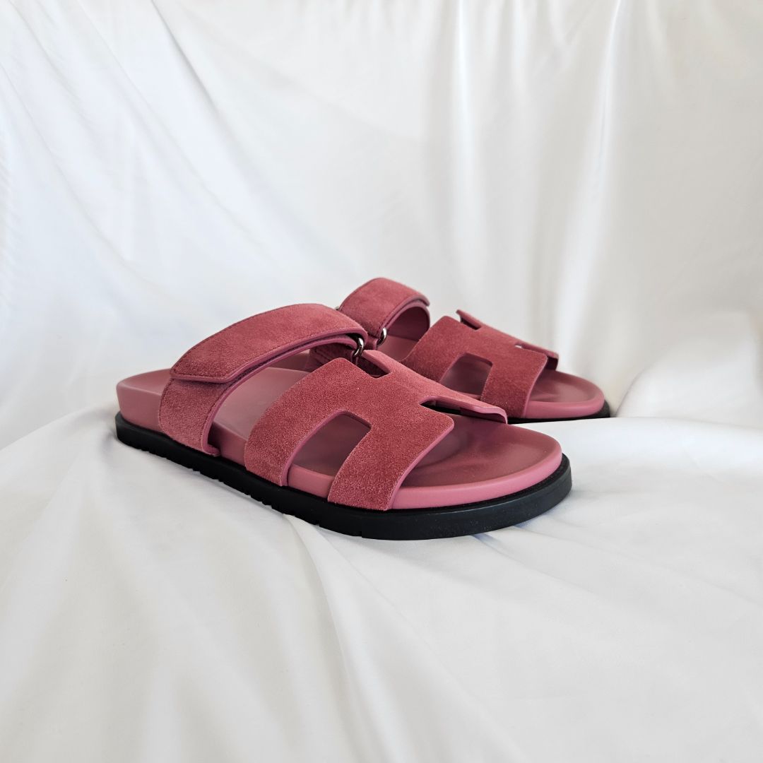 Hermes Chypre Pink Suede Sandals, 36