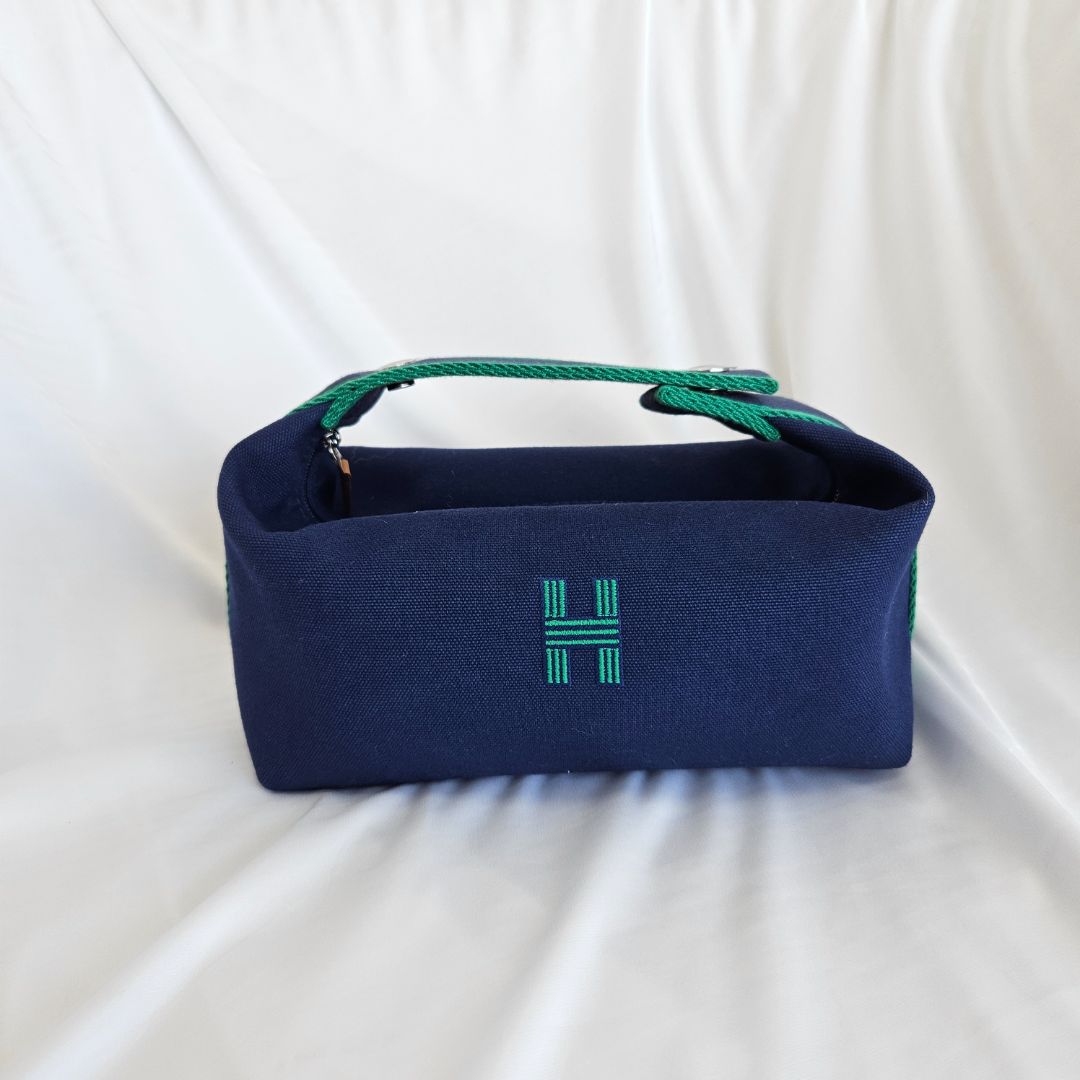Hermes Blue Canvas Toile Bride-A-Brac Small Travel Case BOPF
