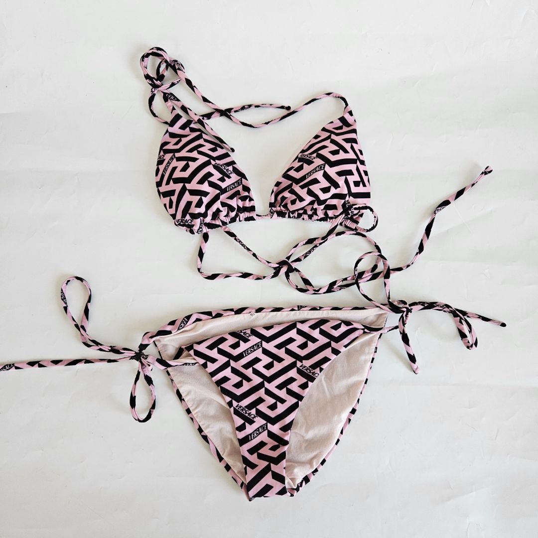 Versace pink and black two piece swim suit